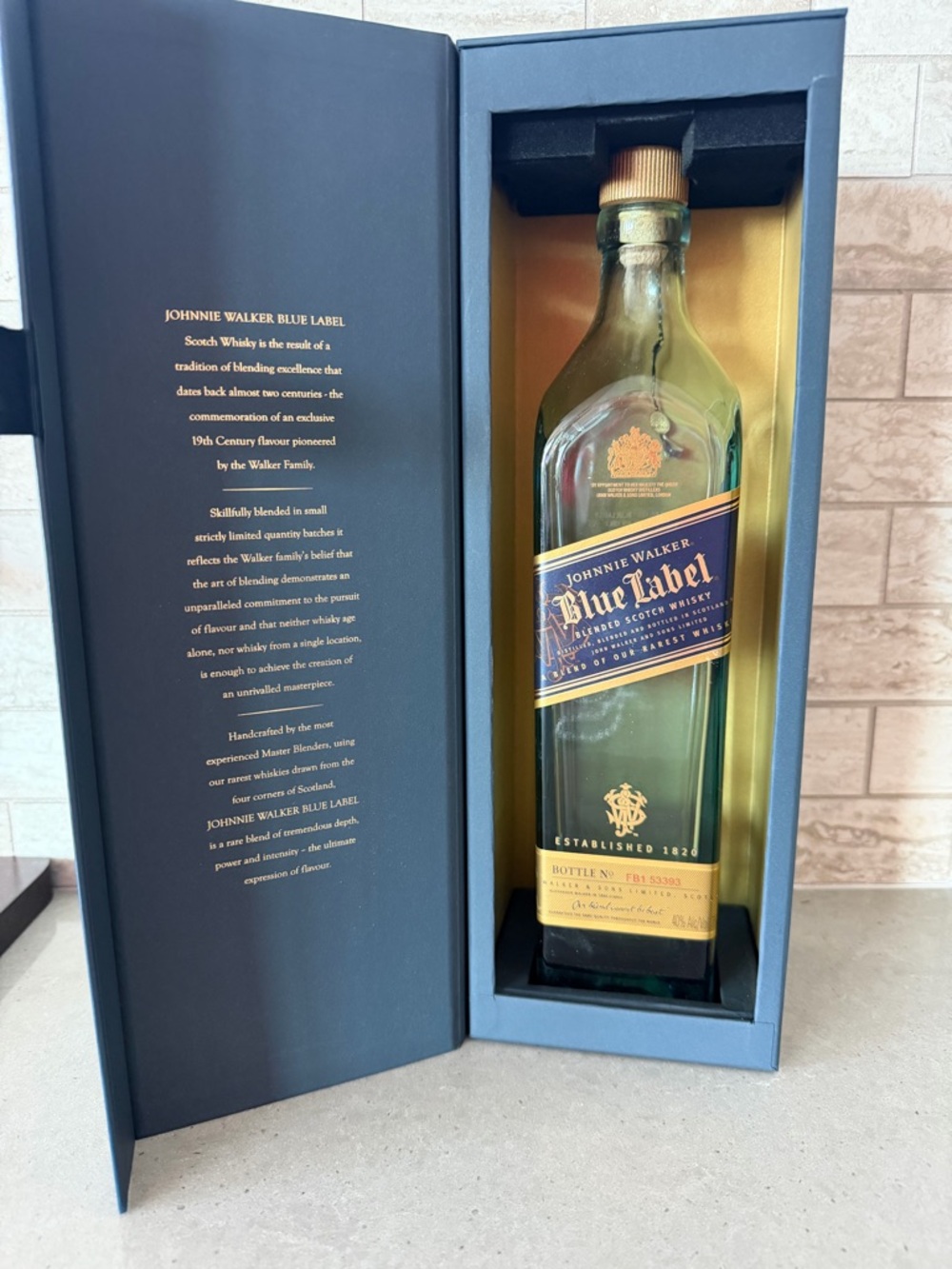 Johnnie Walker Blue Label Scotch Whisky - Empty Blue & Gold Bottle and Box